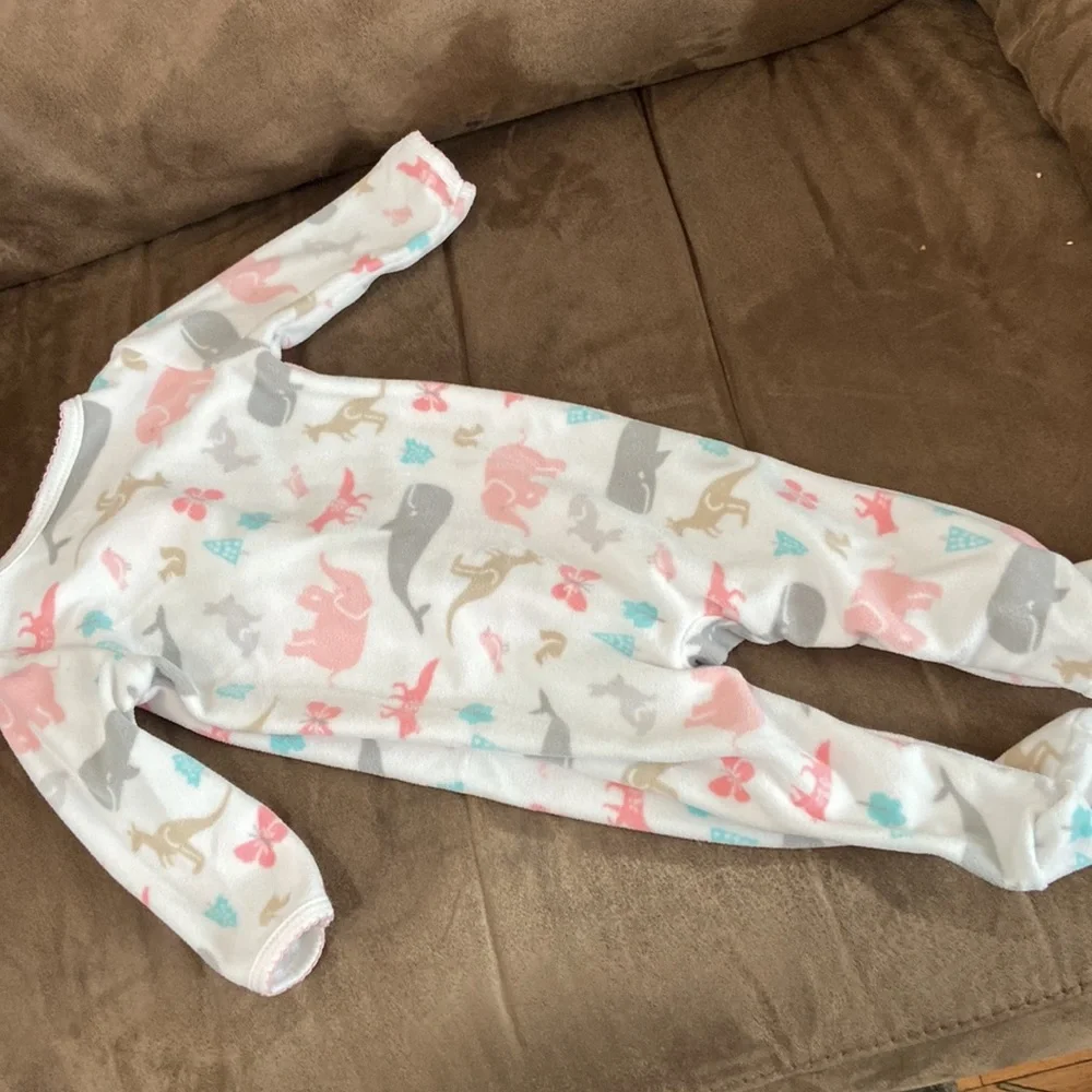 Carters fleece footie pajamas; animals; 6M